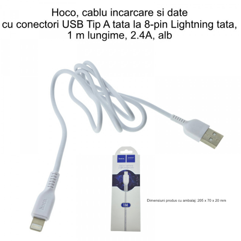 Cablu cu conectori USB tata la 8-pin Lightning tata, HOCO X20 Snowy Spirit 06881, 2.4 A, lungime 1m, alb [5]