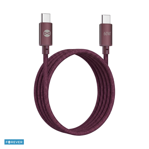 Accesorii smartphone - Cablu de date Forever Vibe, USB-C tata-tata, lungime 1m, 60W, invelis exterior din nylon impletit, conectori cu capete intarite, bordo