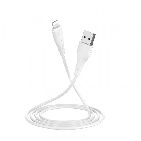 Cabluri iPhone - Cablu de date si alimentare, Borofone 70045 BX18, 2.4 A, conector USB Tip A tata la conector Tip Lightning, lungime 200 cm, alb