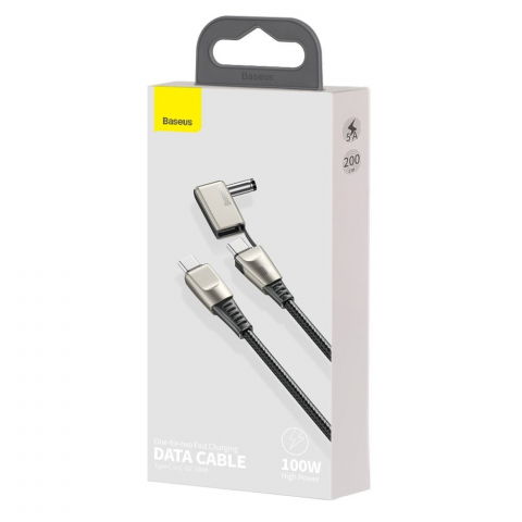 Cablu de incarcare rapida, 5A 100W, 2 in 1, Baseus 22925 CA1T2-A01, cu conectori USB Tip C tata la USB Tip C tata si adaptor DC 5.5 x 2.5 mm tata, lungime 2 m, negru [3]