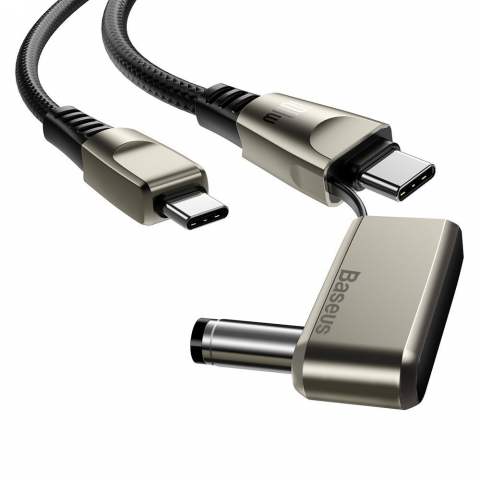 Cablu de incarcare rapida, 5A 100W, 2 in 1, Baseus 22925 CA1T2-A01, cu conectori USB Tip C tata la USB Tip C tata si adaptor DC 5.5 x 2.5 mm tata, lungime 2 m, negru [10]