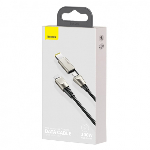 Cablu de incarcare rapida, 5A 100W, 2 in 1, Baseus 22927 CA1T2-B01, cu conectori USB Tip C tata la USB Tip C tata si adaptor DC Tip Lenovo, lungime 2 m, negru [3]