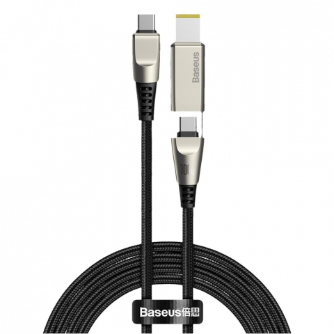 Cablu de incarcare rapida, 5A 100W, 2 in 1, Baseus 22927 CA1T2-B01, cu conectori USB Tip C tata la USB Tip C tata si adaptor DC Tip Lenovo, lungime 2 m, negru [9]
