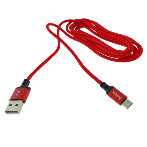 Cabluri microUSB - Cablu de incarcare si date cu conectori USB-A tata la micro-USB tata, HOCO 06291, X14 Times Speed, 2A, lungime 2m, invelis textil, rosu