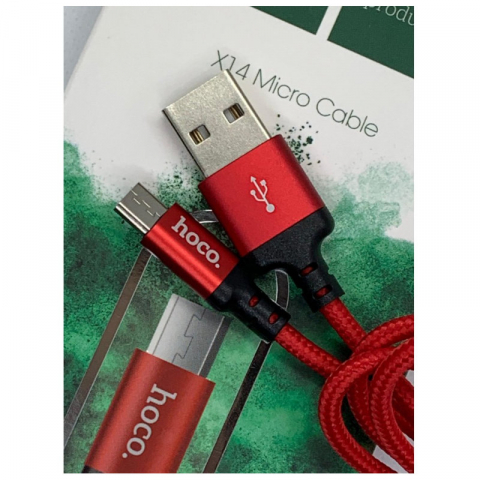 Cablu de incarcare si date cu conectori USB-A tata la micro-USB tata, HOCO 06291, X14 Times Speed, 2A, lungime 2m, invelis textil, rosu [6]
