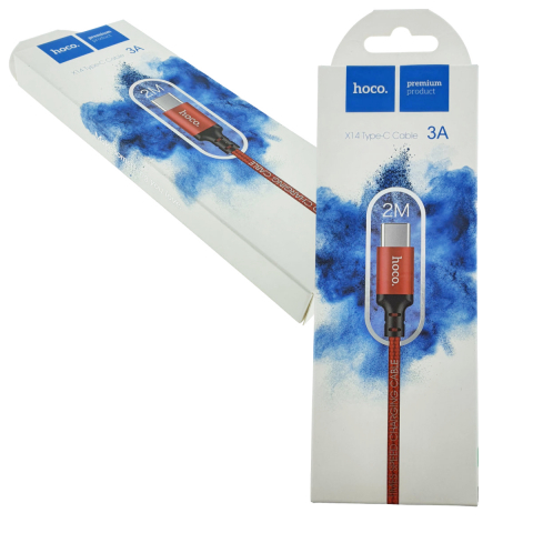 Cablu de incarcare si date cu conectori USB-A tata la USB-C tata, HOCO 06293, X14 Times Speed, 3A, lungime 2m, invelis textil, rosu [4]
