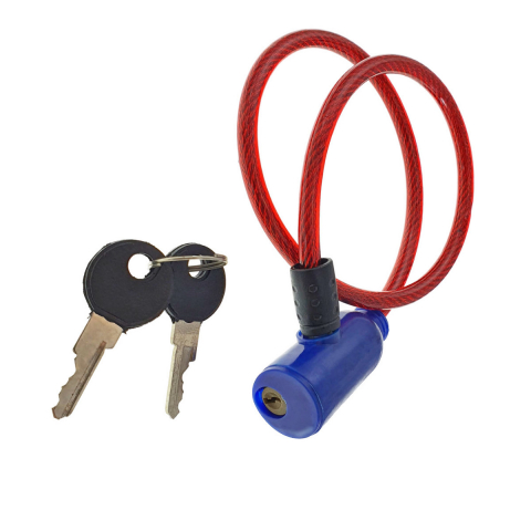 Accesorii ciclism - Cablu de otel, antifurt bicicleta, de siguranta si protejare, lungime 53 cm, inchidere cu cheie, invelis flexibil din PVC siliconat, rosu