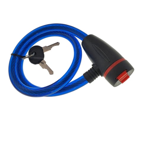 Accesorii ciclism - Cablu de otel, antifurt bicicleta, de siguranta si protejare, lungime 56 cm, inchidere cu cheie, invelis flexibil din PVC siliconat, albastru