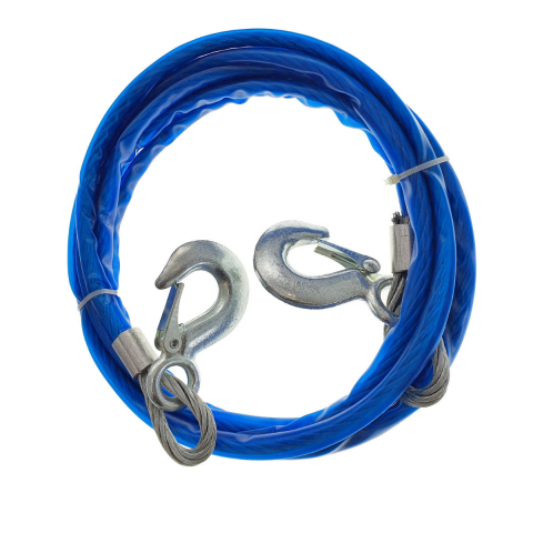 Tractare Auto - Cablu de tractare, din otel, izolat, lungime 4 m, grosime 12 mm, sarcina maxima 5 T, albastru