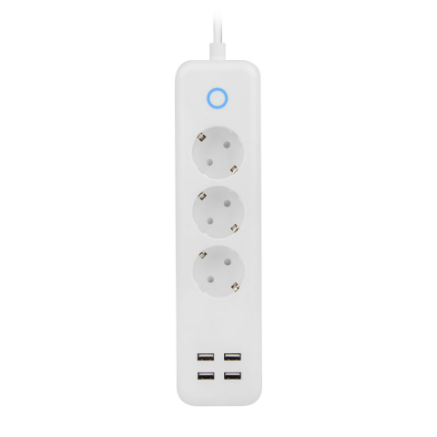 Prize electrice - Cablu prelungitor de alimentare inteligenta, Lanberg Smart Home WiFi, 3 prize schuko 10 A, 4 x USB 2.1 A, 2300W, cablu 1.5 m, alb