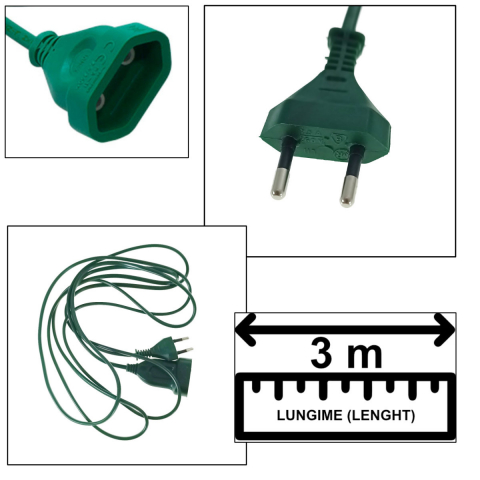 Cablu prelungitor IEC 320 C7 tata-mama, 2 pini, PR-2582-GR, lungime 3m, de alimentare curent, verde [3]