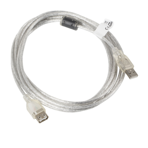 Prelungitor USB 2.0 - Cablu prelungitor USB 2.0 tata la USB 2.0 mama, Lanberg 41379, cu ferita, lungime 3m, transparent