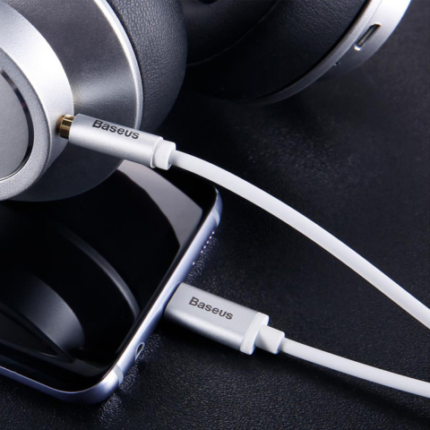 Cablu premium audio digital, Baseus CAM01-02, USB tip C tata la jack 3.5 mm tata AUX cu 3 pini, 120 cm, alb [11]