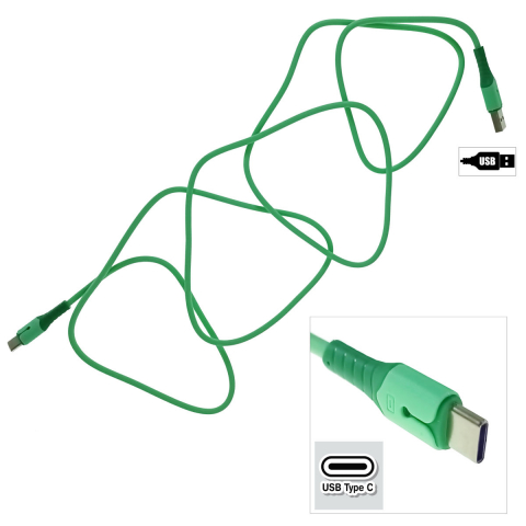 Cablu premium de incarcare rapida, LED, USB 2.0 tata la USB tip C tata, Liquid Soft Rubber, 1.5m, 3A, verde [2]