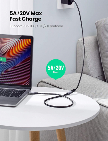 Cablu premium prelungitor USB Tip C mama la USB Tip C 3.1 tata, viteza 10 Gbps, 1m, cu invelis textil, gri [19]