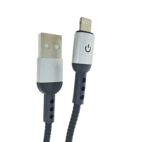 Cablu premium USB 2.0 tata la conector compatibil 8-pin Lightning tata , 3A, 1.2m, Fast Charging Bright Black, indicator Led, negru [13]