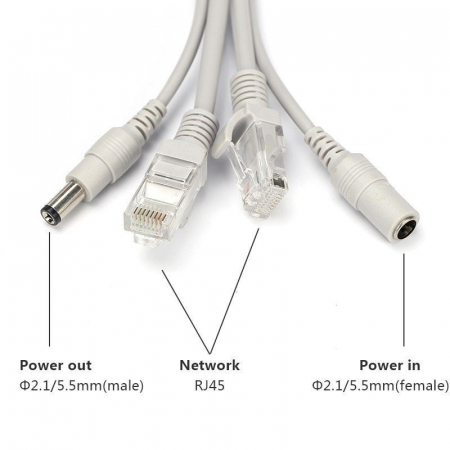 Cablu retea 10m pentru camera IP CCTV NVR,UTP Cat.5/5e,mufat 2XRJ45 si cablu alimentare mufat 2X2.1x5.5mm,gri [6]