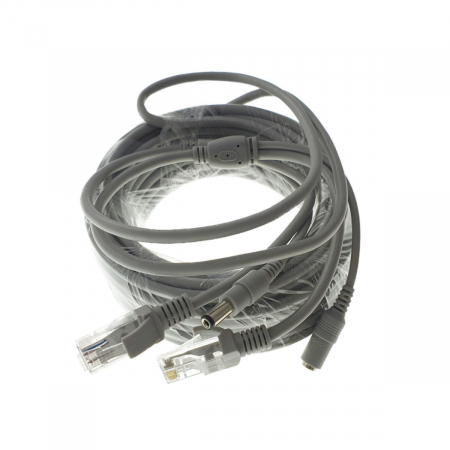 Cablu retea 10m pentru camera IP CCTV NVR,UTP Cat.5/5e,mufat 2XRJ45 si cablu alimentare mufat 2X2.1x5.5mm,gri [3]