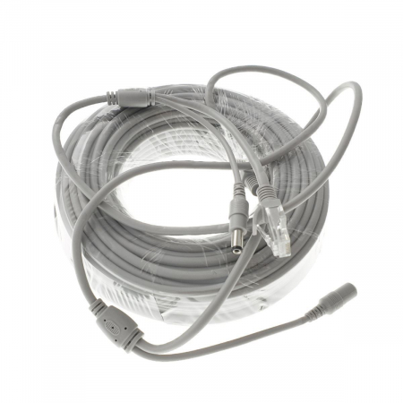 Cablu retea 30m pentru camera IP CCTV NVR,UTP Cat.5/5e,mufat 2XRJ45 si cablu alimentare mufat 2X2.1x5.5mm,gri [3]