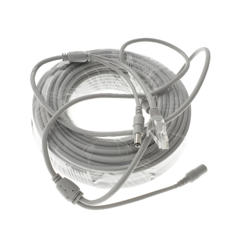 Cablu retea 30m pentru camera IP CCTV NVR,UTP Cat.5/5e,mufat 2XRJ45 si cablu alimentare mufat 2X2.1x5.5mm,gri [8]
