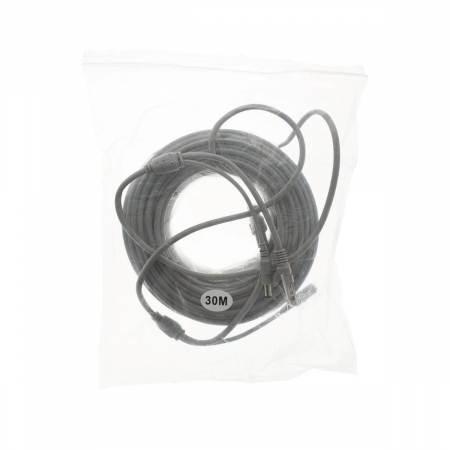 Cablu retea 30m pentru camera IP CCTV NVR,UTP Cat.5/5e,mufat 2XRJ45 si cablu alimentare mufat 2X2.1x5.5mm,gri [4]