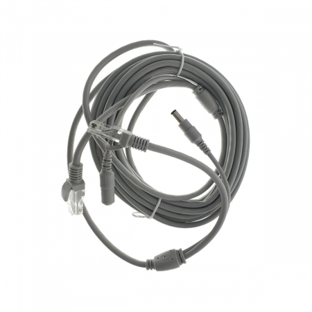 Cablu retea 5m pentru camera IP CCTV NVR,UTP Cat.5/5e,mufat 2XRJ45 si cablu alimentare mufat 2X2.1x5.5mm,gri [4]