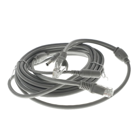 Cablu retea 5m pentru camera IP CCTV NVR,UTP Cat.5/5e,mufat 2XRJ45 si cablu alimentare mufat 2X2.1x5.5mm,gri [9]