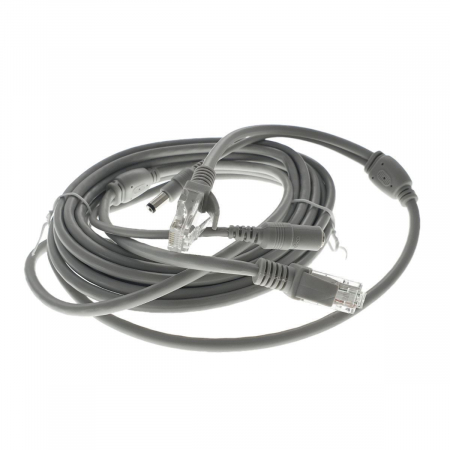 Cablu retea 5m pentru camera IP CCTV NVR,UTP Cat.5/5e,mufat 2XRJ45 si cablu alimentare mufat 2X2.1x5.5mm,gri [3]