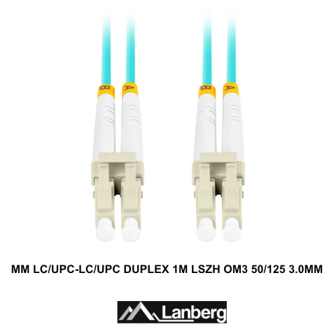 Cablu retea fibra optica cu lungime 1 m si conectori LC/UPC-LC/UPC, Lanberg Z43333, MM, DUPLEX 3.0MM OM3 50/125 LSZH, albastru [2]