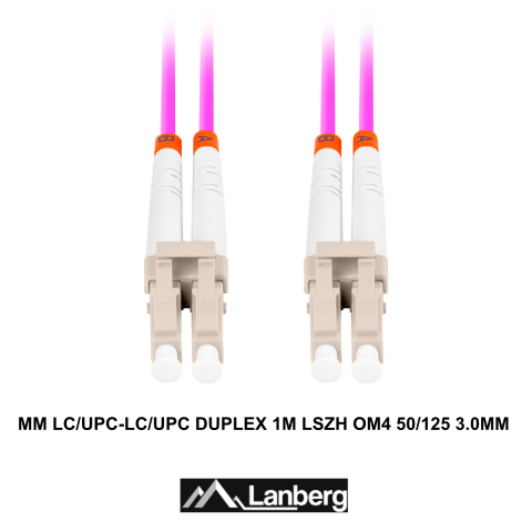 Cablu retea fibra optica cu lungime 1 m si conectori LC/UPC-LC/UPC, Lanberg Z43337 MM, DUPLEX 3.0MM OM4 50/125 LSZH, violet [2]