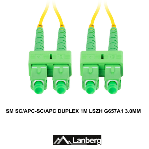 Cablu retea fibra optica cu lungime 1 m si conectori SC/APC-SC/APC, Lanberg Z43092, SM, DUPLEX 3.0MM G657A1 LSZH, galben [2]