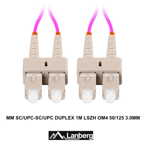 Cablu retea fibra optica cu lungime 1 m si conectori SC/UPC-SC/UPC, Lanberg Z43330, MM, DUPLEX 3.0MM OM4 50/125 LSZH, violet [2]