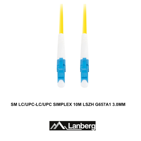 Cablu retea fibra optica cu lungime 10 m si conectori LC/UPC-LC/UPC, Lanberg Z43313, SM, SIMPLEX 3.0MM G657A1 LSZH, galben [2]
