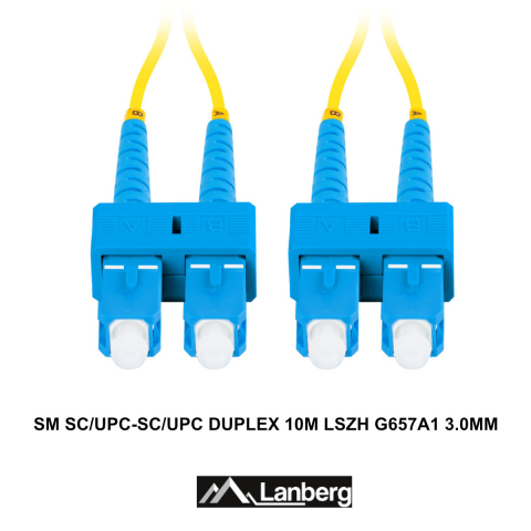 Cablu retea fibra optica cu lungime 10 m si conectori SC/UPC-SC/UPC, Lanberg Z43099, SM, DUPLEX 3.0MM G657A1 LSZH, galben [2]