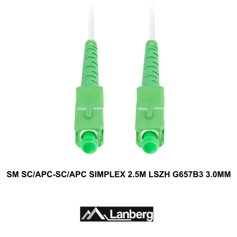 Cablu retea fibra optica cu lungime 2.5 m si conectori SC/APC-SC/APC, Lanberg Z43072, SM, SIMPLEX 3.0MM G657B3 LSZH, alb [2]