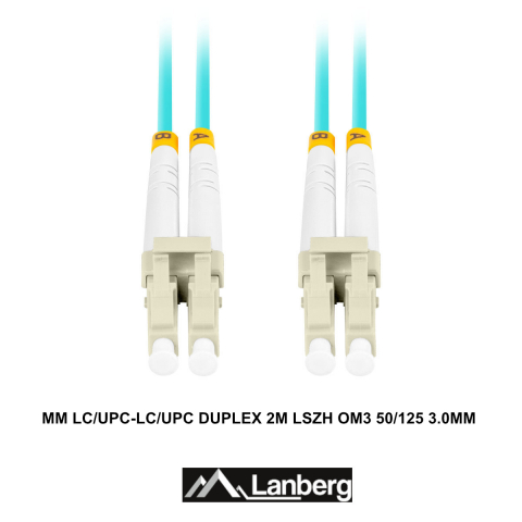 Cablu retea fibra optica cu lungime 2 m si conectori LC/UPC-LC/UPC, Lanberg Z43334, MM, DUPLEX 3.0MM OM3 50/125 LSZH, albastru [2]
