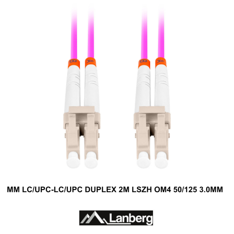Cablu retea fibra optica cu lungime 2 m si conectori LC/UPC-LC/UPC, Lanberg Z43338, MM, DUPLEX 3.0MM OM4 50/125 LSZH, violet [2]