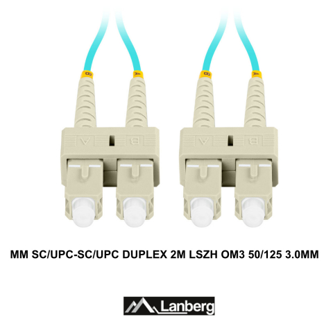 Cablu retea fibra optica cu lungime 2 m si conectori SC/UPC-SC/UPC, Lanberg Z43327, MM, DUPLEX 3.0MM OM3 50/125 LSZH, albastru [2]