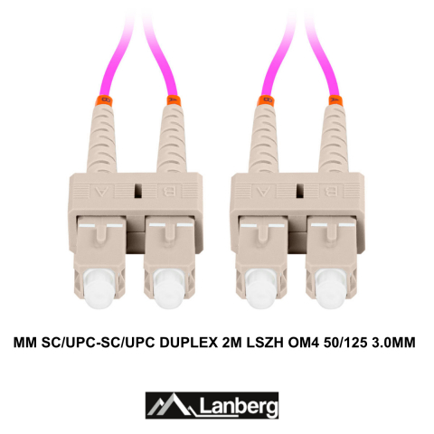 Cablu retea fibra optica cu lungime 2 m si conectori SC/UPC-SC/UPC, Lanberg Z43331, MM, DUPLEX 3.0MM OM4 50/125 LSZH, violet [2]