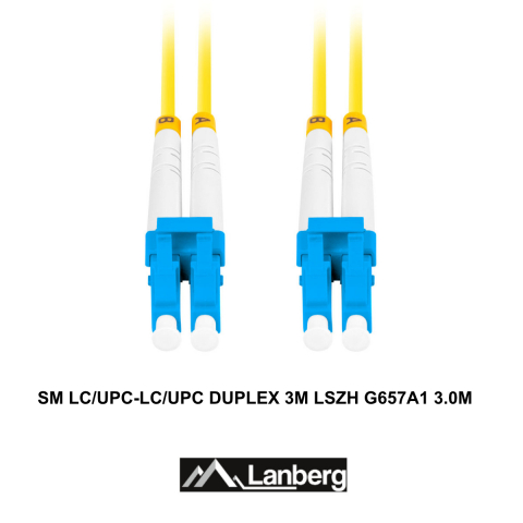 Cablu retea fibra optica cu lungime 3 m si conectori LC/UPC-LC/UPC, Lanberg Z43308, SM, DUPLEX 3.0MM G657A1 LSZH, galben [1]