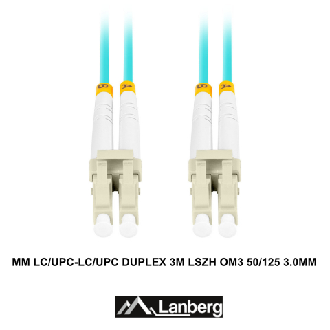 Cablu retea fibra optica cu lungime 3 m si conectori LC/UPC-LC/UPC, Lanberg Z43335, MM, DUPLEX 3.0MM OM3 50/125 LSZH, albastru [2]