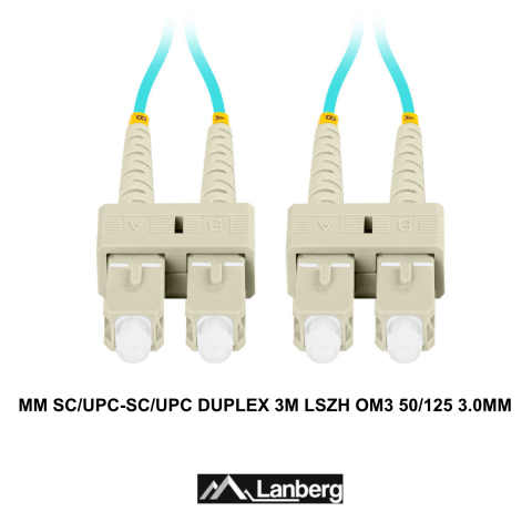 Cablu retea fibra optica cu lungime 3 m si conectori SC/UPC-SC/UPC, Lanberg Z43328, MM, DUPLEX 3.0MM OM3 50/125 LSZH, albastru [2]