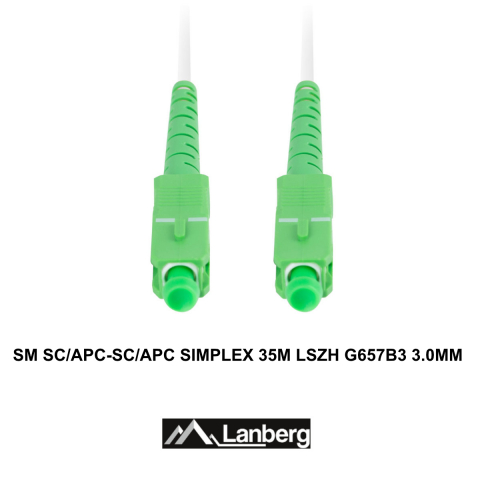 Cablu retea fibra optica cu lungime 35 m si conectori SC/APC-SC/APC, Lanberg Z43079, SM, SIMPLEX 3.0MM G657B3 LSZH, alb [2]