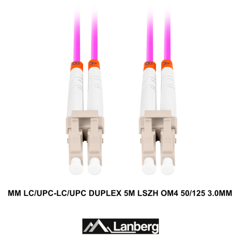 Cablu retea fibra optica cu lungime 5 m si conectori LC/UPC-LC/UPC, Lanberg Z43339, MM, DUPLEX 3.0MM OM4 50/125 LSZH, violet [2]