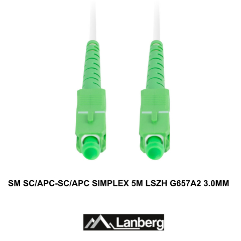 Cablu retea fibra optica cu lungime 5 m si conectori SC/APC-SC/APC, Lanberg Z43083, SM, SIMPLEX 3.0MM G657A2 LSZH, alb [2]