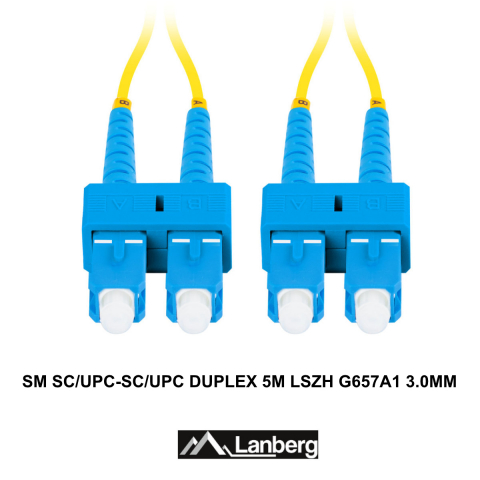 Cablu retea fibra optica cu lungime 5 m si conectori SC/UPC-SC/UPC, Lanberg Z43098, SM, DUPLEX 3.0MM G657A1 LSZH, galben [2]