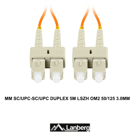 Cablu retea fibra optica cu lungime 5 m si conectori SC/UPC-SC/UPC, Lanberg Z43325, MM, DUPLEX 3.0MM OM2 50/125 LSZH, portocaliu [2]