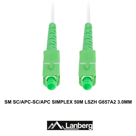 Cablu retea fibra optica cu lungime 50 m si conectori SC/APC-SC/APC, Lanberg Z43091, SM, SIMPLEX 3.0MM G657A2 LSZH, alb [2]