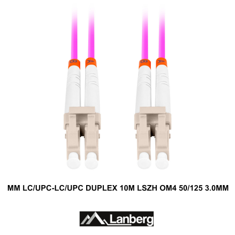 Cablu retea fibra optica, lungime 10 m si conectori LC/UPC-LC/UPC, Lanberg Z43340, MM, DUPLEX 3.0MM OM4 50/125 LSZH, violet [2]
