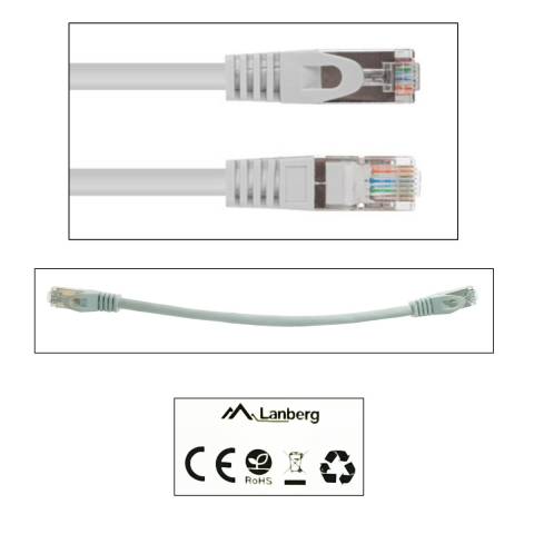 Cablu retea-patchcord CAT6 FTP, Lanberg 43612, 2 X RJ45, lungime 25cm, AWG26, 10Gb/s-250MHz, de legatura retea, ethernet, gri [2]
